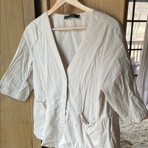 Zanzea Beige V-Neck Button-Up Blouse